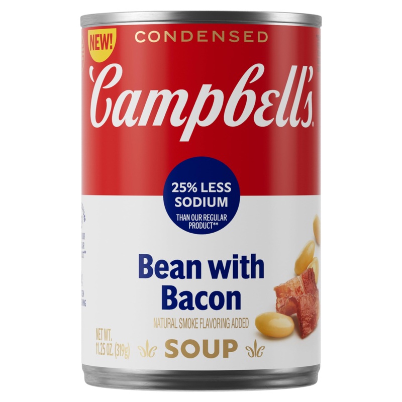 Campbells Condensed 25% Less Sodium Bean With Bacon Soup, Natural Smoke Flavoring Added, 11.25 Oz Can