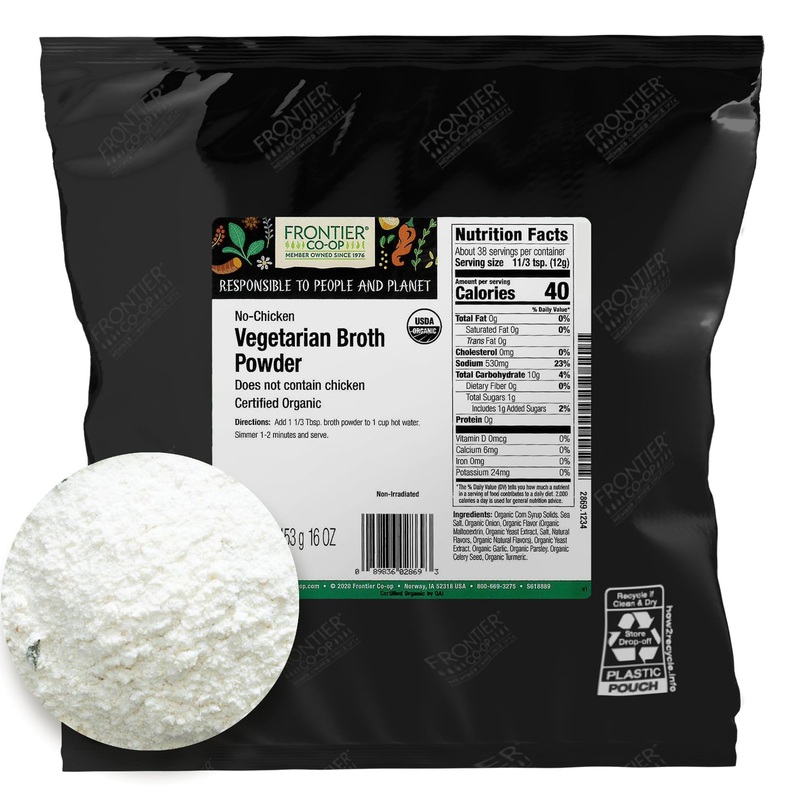 Frontier Co-Op Vegetarian Broth Powder, 1-Pound Bulk Bag, Broth, Soup Base, Gravy, Hot Drink, Kosher