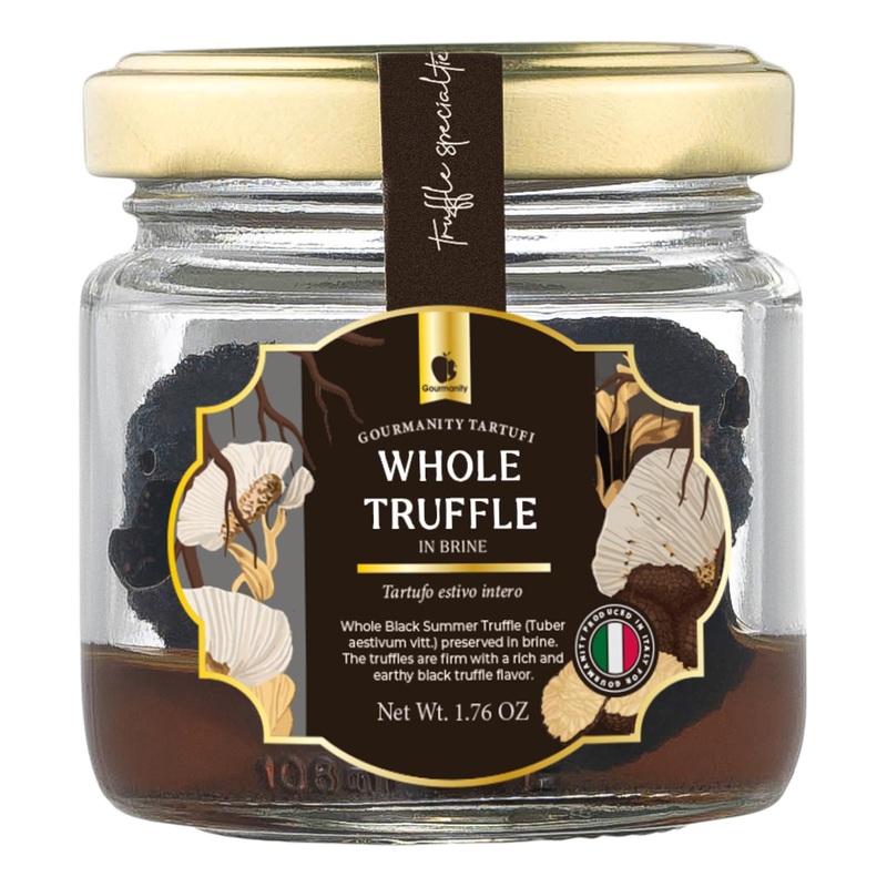 Gourmanity Tartufi Whole Black Truffles In Brine, Preserved Black Summer Truffles (Tuber Aestivum Vitt.) From Italy [1.76Oz Jar]