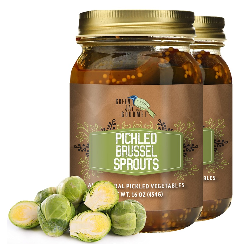 Green Jay Gourmet Pickled Brussel Sprouts In A Jar – Fresh Hand Jarred Vegetables For Cooking & Pantry – Home Grown Pre-Prepared