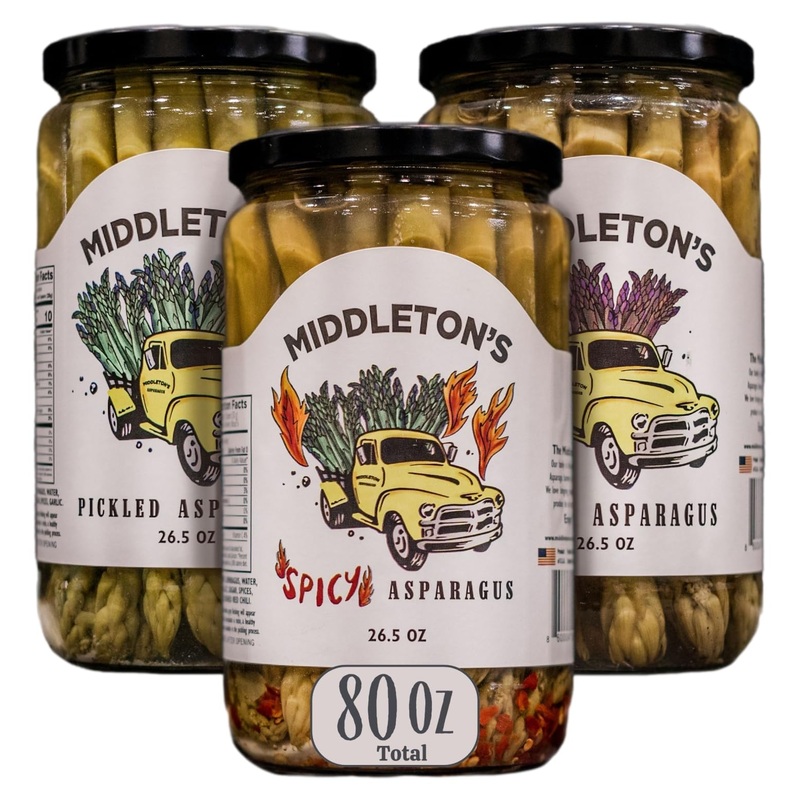 Middleton Farms Pickled Asparagus Variety Pack – Farm Direct Purple, Green & Spicy Asparagus Pickled In A Jar, Set Of 3 – Made I