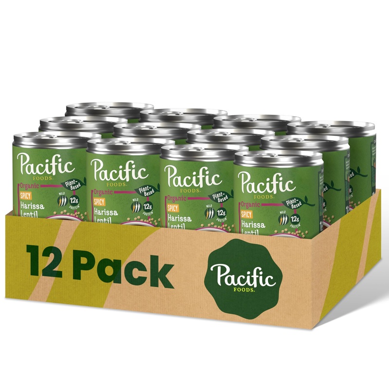 Pacific Foods Organic Spicy Harissa Lentil Soup, Plant Based, 16.3 Oz Can (Pack Of 12)