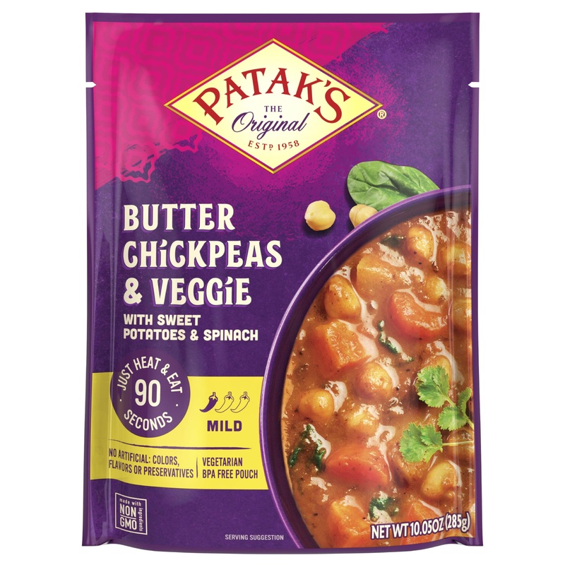 Patak’S Butter Chickpeas & Veggies, 10.05 Oz (Pack Of 1) Mild Curry With Chickpeas, Spinach, Carrots, Ready To Heat Vegetarian M