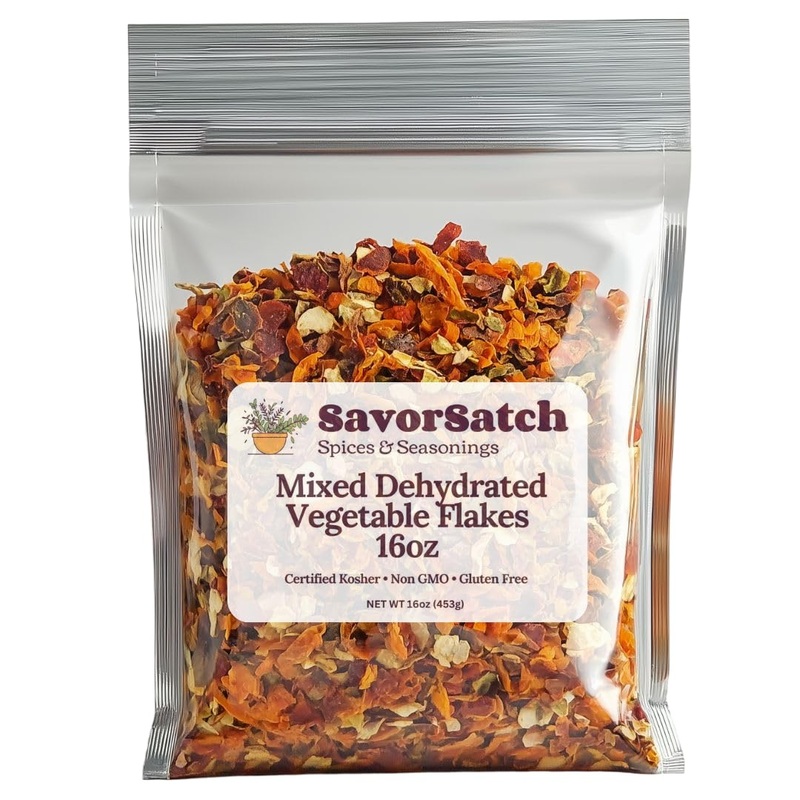 Savorsatch Dehydrated Mixed Dried Vegetable Flakes – 16Oz Resealable Pouch | Bulk Pack | Gmo-Free & Wheat Gluten-Free | Carrot,