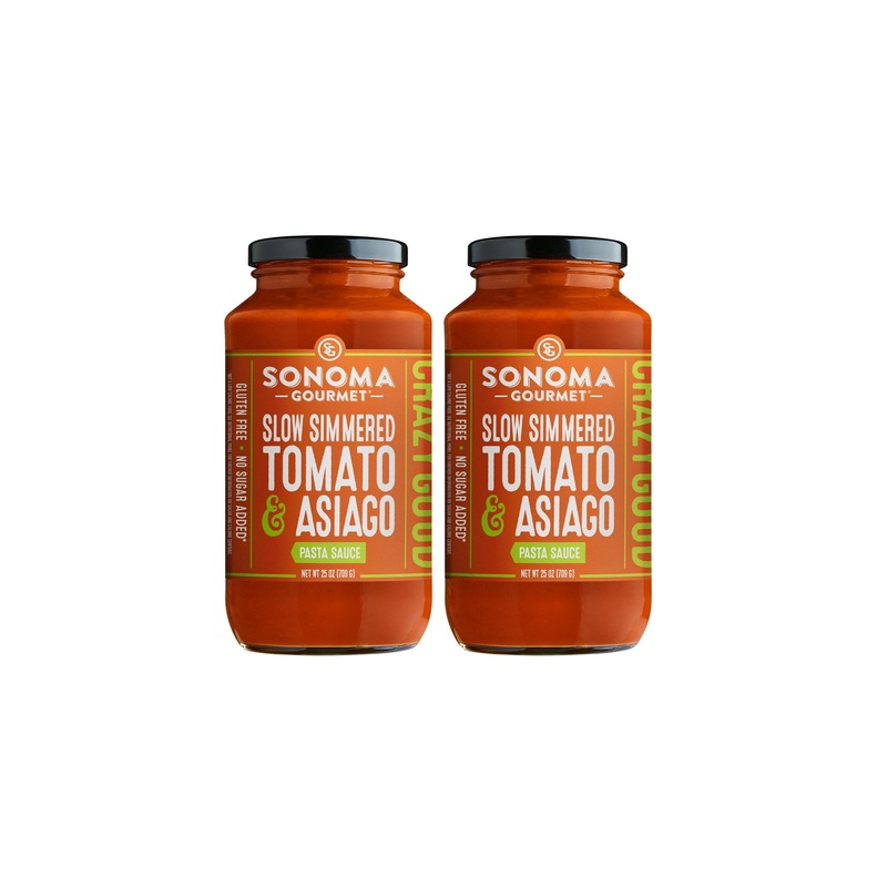 Sonoma Gourmet Slow Simmered Tomato Asiago Pasta Sauce | No Sugar Added | Made With Fresh Ingredients | 25 Ounce Jars (Pack Of 2