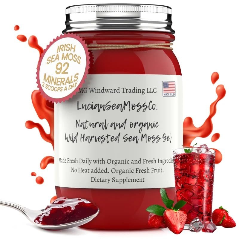 Strawberry Mojito Sea Moss Gel Fresh Fruit Infused Certified Wild Harvested Irish Sea Moss Gel | Immune And Digestive Support |