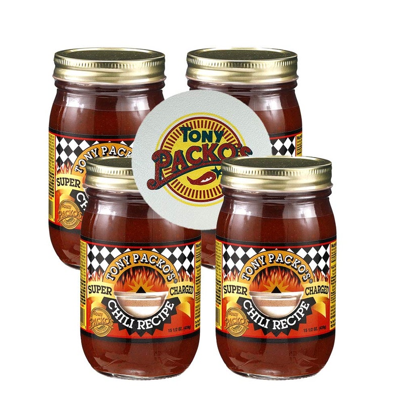 Tony Packo’S Super Charged Chili Recipe Base (Pack Of 4)15.5 Ounce Jars With Tony Packo’S Jar Opener