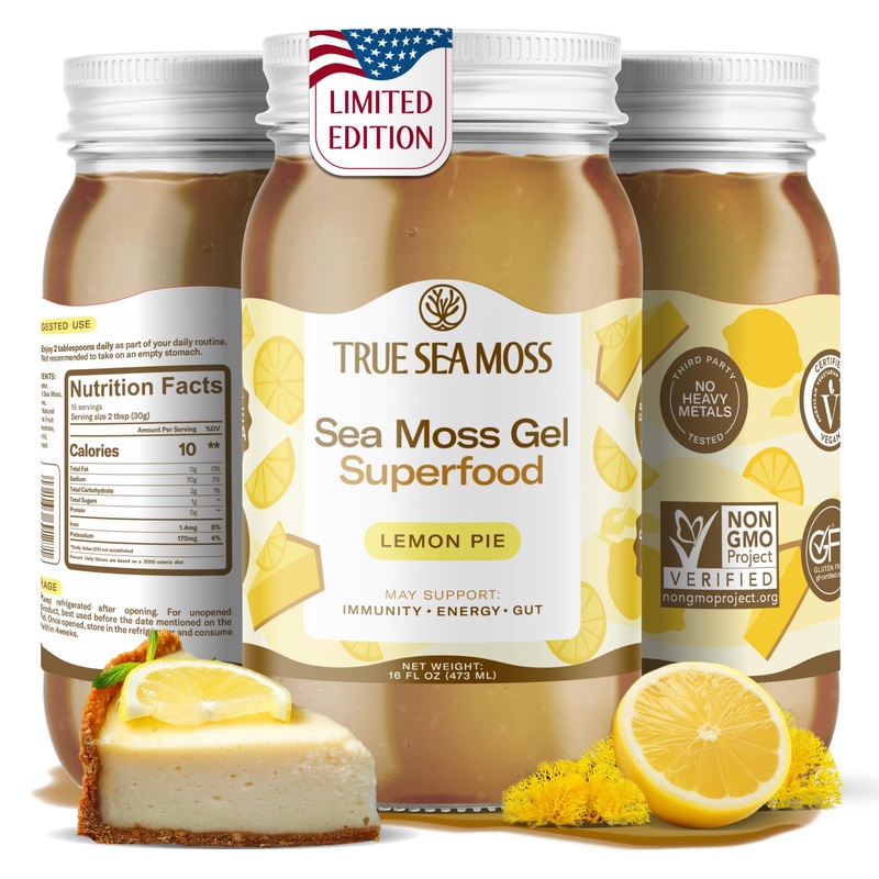 Trueseamoss Sea Moss Gel – Made In Usa – Wildcrafted Seamoss, Fresh Fruits & Sea Vegetables – Lemon Pie, Pack Of 1 (Labels May V