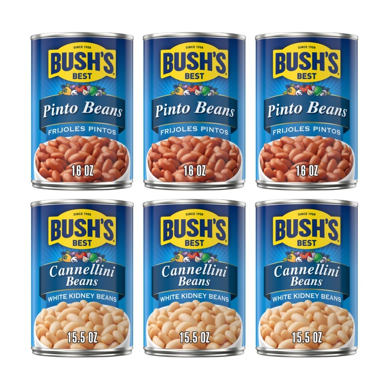 Bush’S Best Baked Beans, Pinto Perfect Pair, 3 Pinto (16 Oz), 3 Cannellini (15.5 Oz), (Variety Pack)