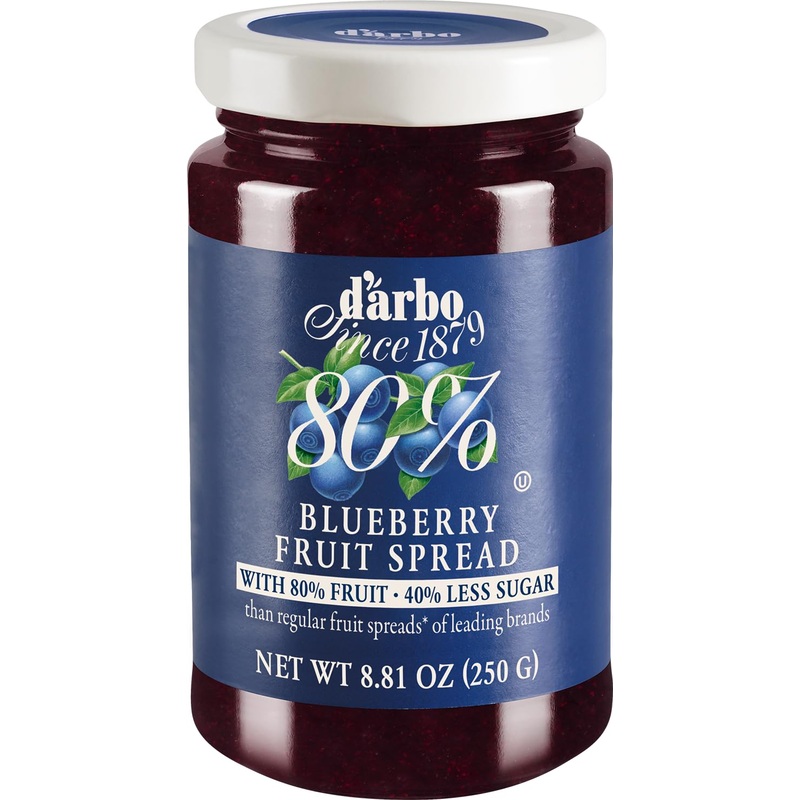 Darbo Blueberry Spread, 80% Fruit, All Natural, 40% Less Sugar – 8.81Oz