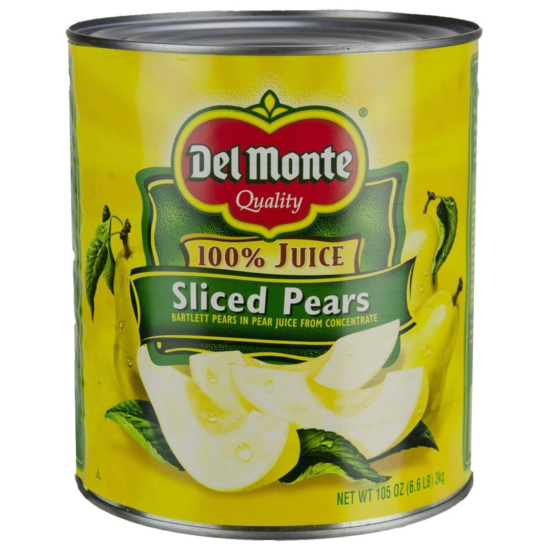 Del Monte Sliced Pears In 100 Percent Juice, 105 Ounce Can — 6 Per Case.