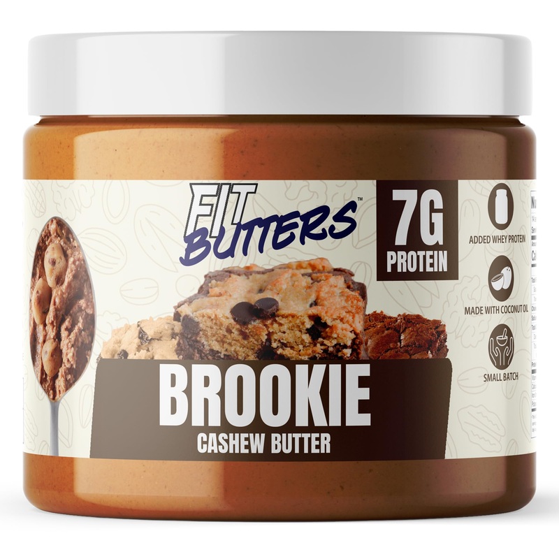 Fit Butters Brookie Cashew Butter – Added Protein And Coconut Oil, Low Carb, Low Sugar, Complete Protein Dessert Flavored Nut Bu