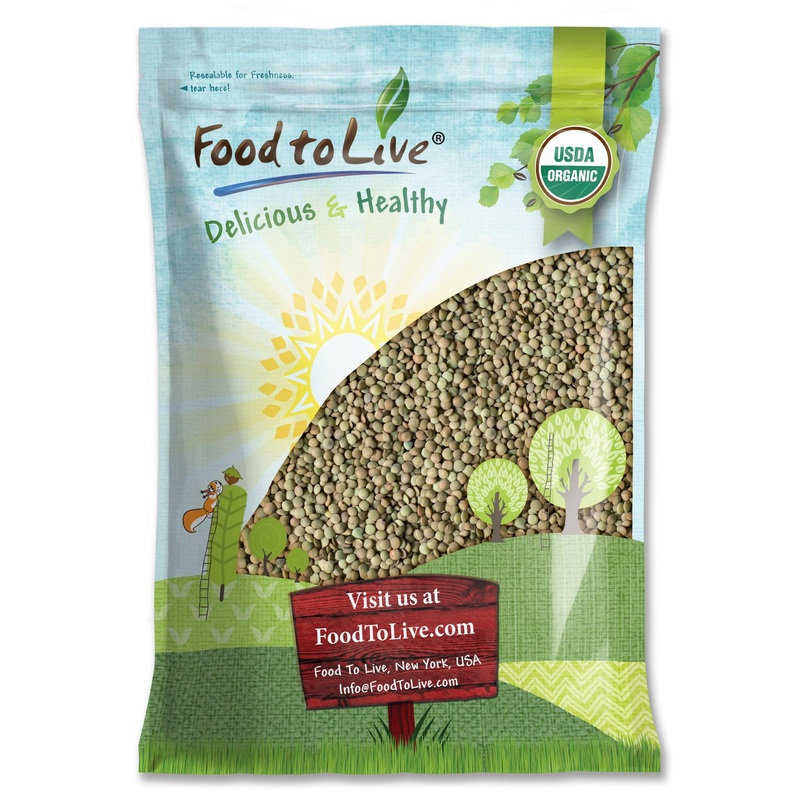 Food To Live Organic Whole Green Lentils, 15 Pounds – Non-Gmo, Dried Raw Beans, Sproutable, Vegan, Kosher, High In Folate, Dieta