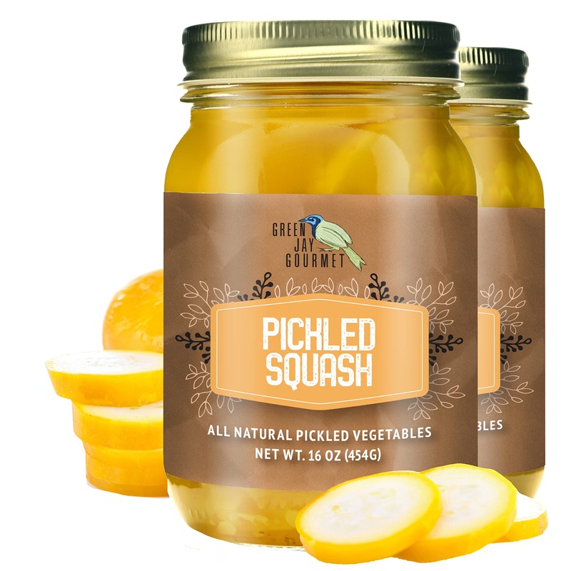 Green Jay Gourmet Pickled Squash In A Jar – Fresh Hand Jarred Vegetables For Cooking & Pantry – Home Grown Pre-Prepared Pickled