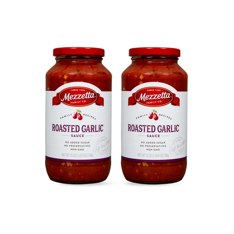 Mezzetta Family Recipes Roasted Garlic Sauce | Vegan, Non-Gmo, Gluten Free, Preservative Free | 25 Ounce Jar (Pack Of 2)