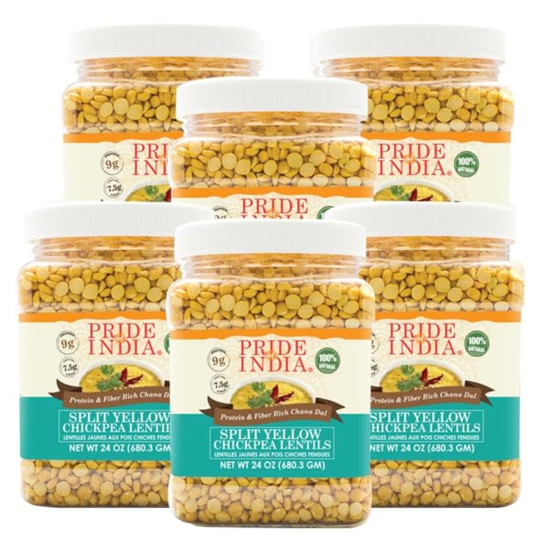 Pride Of India – Pack Of 6 – Indian Split Yellow Chickpea Lentils – Protein & Fiber Rich Chana Dal, 1.5 Pound Jar