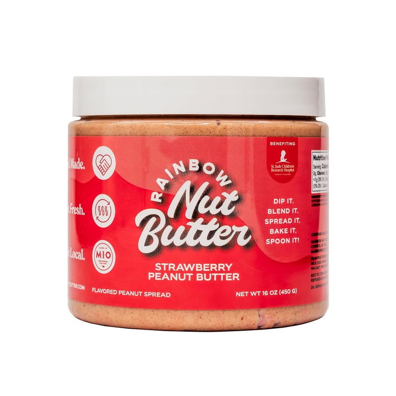 Rainbow Nut Butter, Strawberry Peanut Butter, Spread, Treat, Snack, Dessert, High Protein Flavored Nut Butter, (16 Oz Jar).