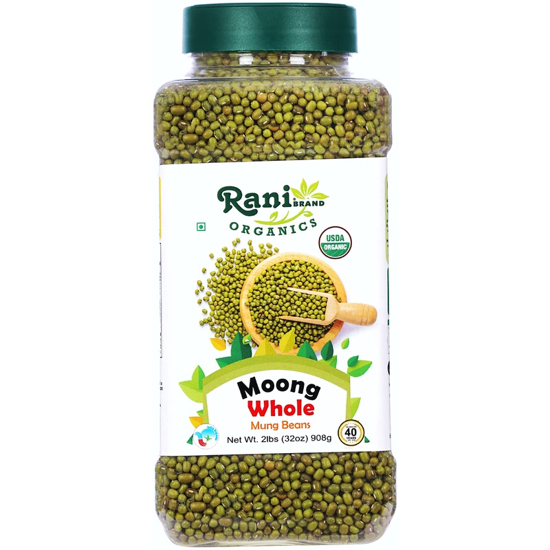 Rani Organic Moong Whole (Whole Mung Beans With Skin) Indian Lentils 32Oz (2Lbs) 908G Pet Jar ~ All Natural | Vegan | Gluten Fri