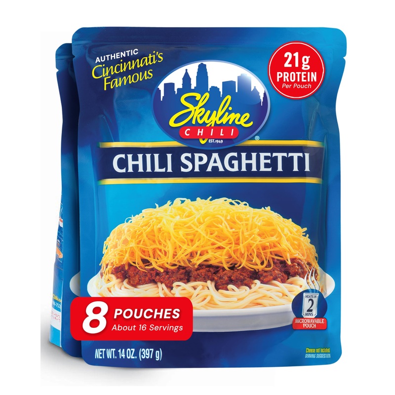 Skyline Chili & Spaghetti – Cincinnati Style – Authentic Recipe In Microwavable Pouches, Ideal For Cheese Coneys & Hot Dogs – Cl