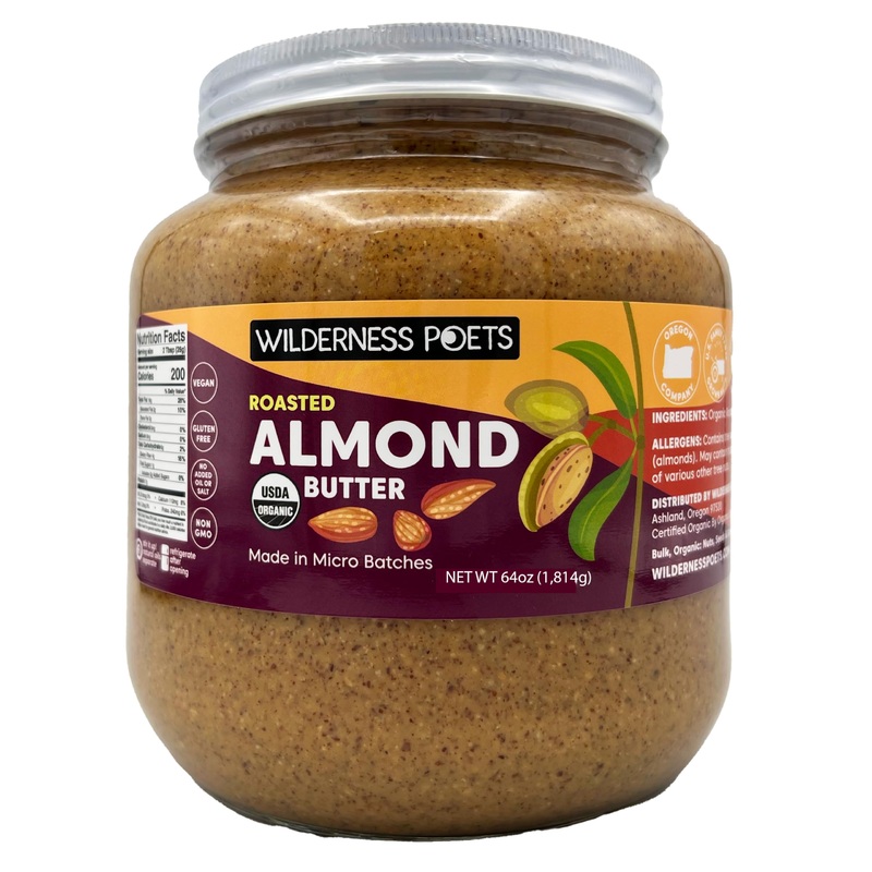 Wilderness Poets, Roasted Almond Butter – Organic, Smooth, Creamy, No Salt, Unsweetened – Half Gallon Glass Jar, 4 Pound (64 Oun