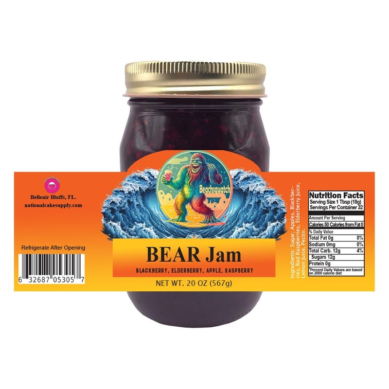 Beachsquatch Bear Jam (Blackberry, Elderberry, Apple, Raspberry) Jam, 20 Ounce Jar