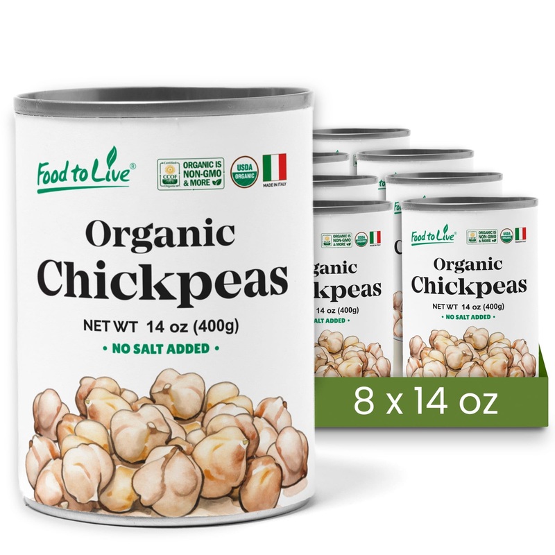 Food To Live Organic Canned Chickpeas, 14 Oz (Pack Of 8) – Unsalted Non-Gmo Garbanzo Beans. Vegan. Good Source Of Fiber And Prot