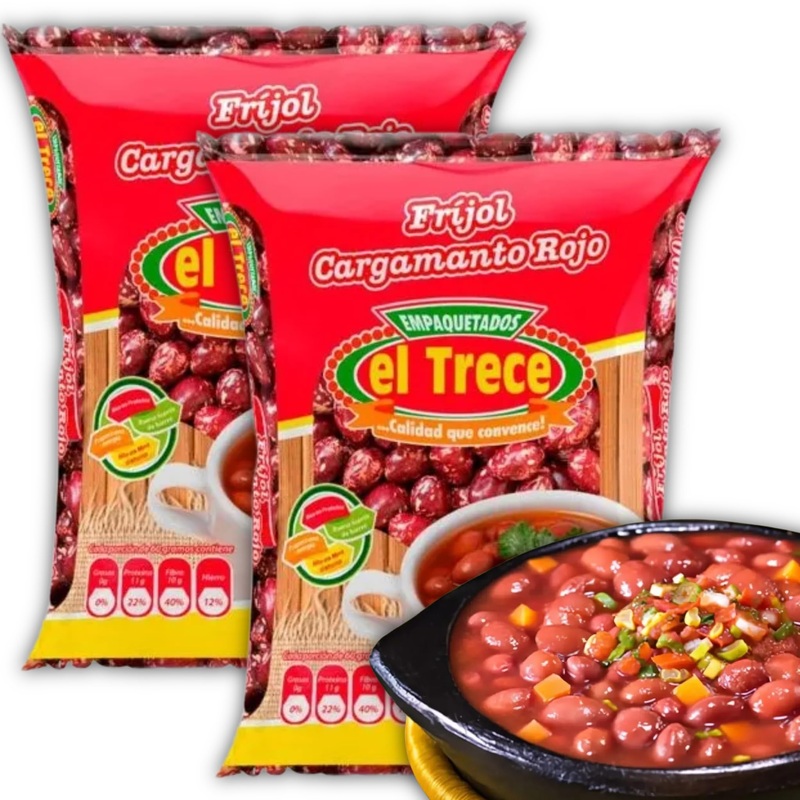 Frijoles Cargamanto Rojo El Trece Pack De 2 Por 500G – Red Kidney Beans El Trece 17.63Oz Pack Of 2 – Ideal Para Bandeja Paisa, F