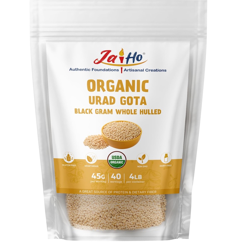 Jai Ho Certified Organic Urad Gota Black Gram Whole Hulled 4 Lb | Black Gram Whole Hulled | Indian Urad Gota | Usda Organic | No