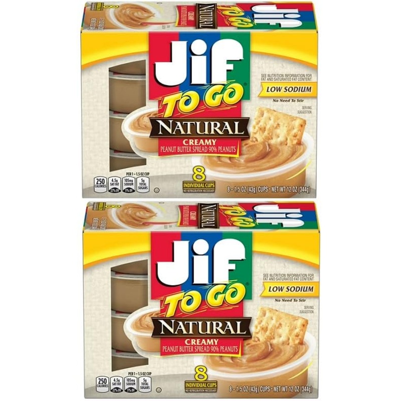 (Pack Of 2) To Go Natural Creamy Peanut Butter Spread, 8-1.5 Ounce Cups Snack Size Packs Singles