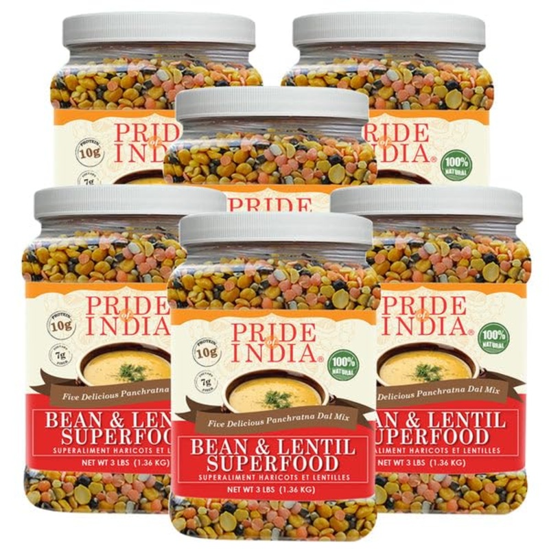 Pride Of India – Pack Of 6 – Indian Bean & Lentil Superfood 5 Delicious Panchratna Dal Mix, 3 Lbs Jar