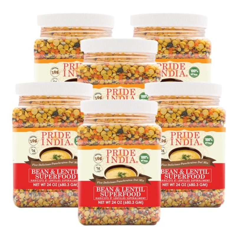 Pride Of India – Pack Of 6 – Indian Bean & Lentil Superfood – Five Delicious Panchratna Dal Mix, 1.5 Pound Jar