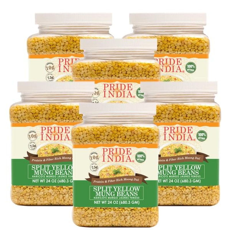 Pride Of India – Pack Of 6 – Indian Split Yellow Mung Lentils – Protein & Fiber Rich Moong Dal, 1.5 Pound Jar