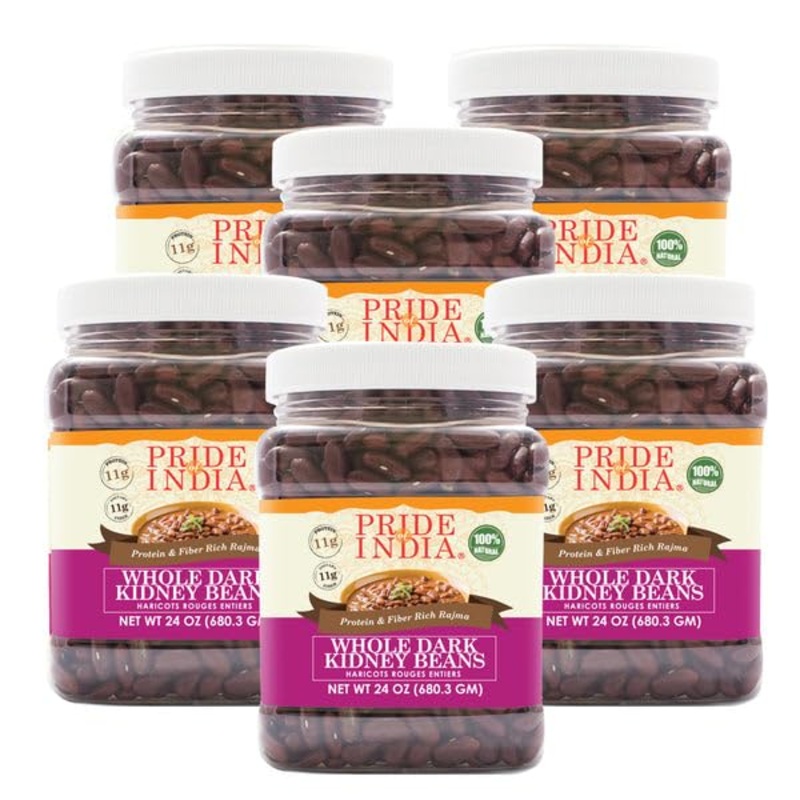Pride Of India – Pack Of 6 – Indian Whole Dark Kidney Beans – Protein & Fiber Rich Rajma, 1.5 Pound Jar