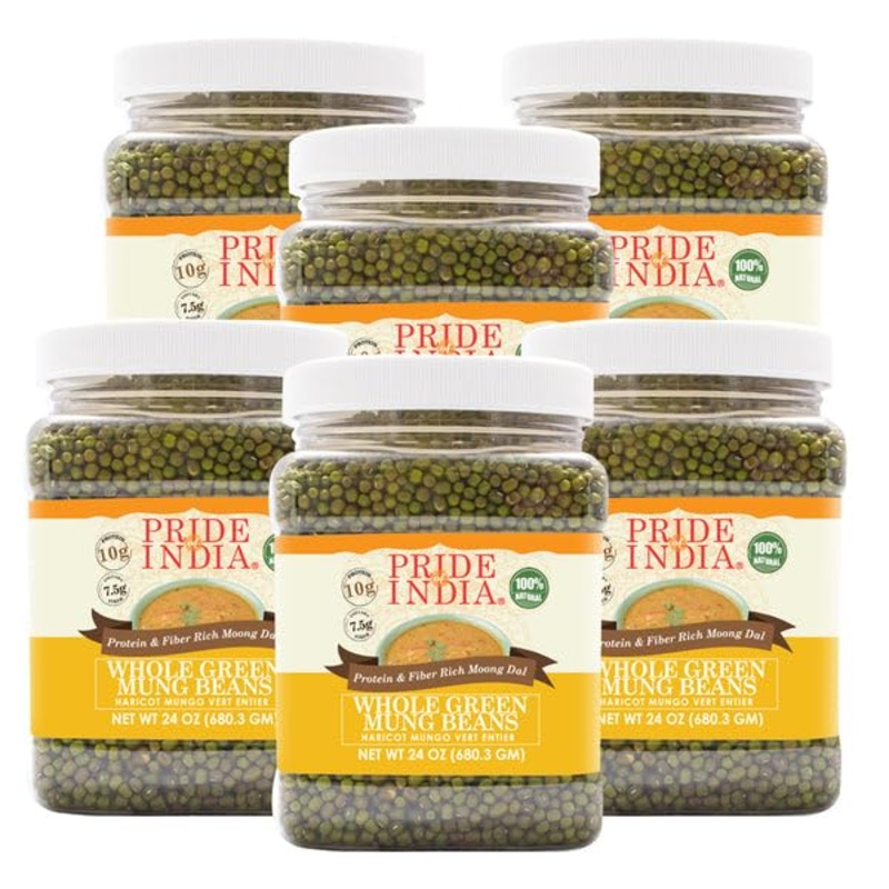 Pride Of India – Pack Of 6 – Indian Whole Green Mung Gram – Protein & Fiber Rich Moong Whole, 1.5 Pound Jar