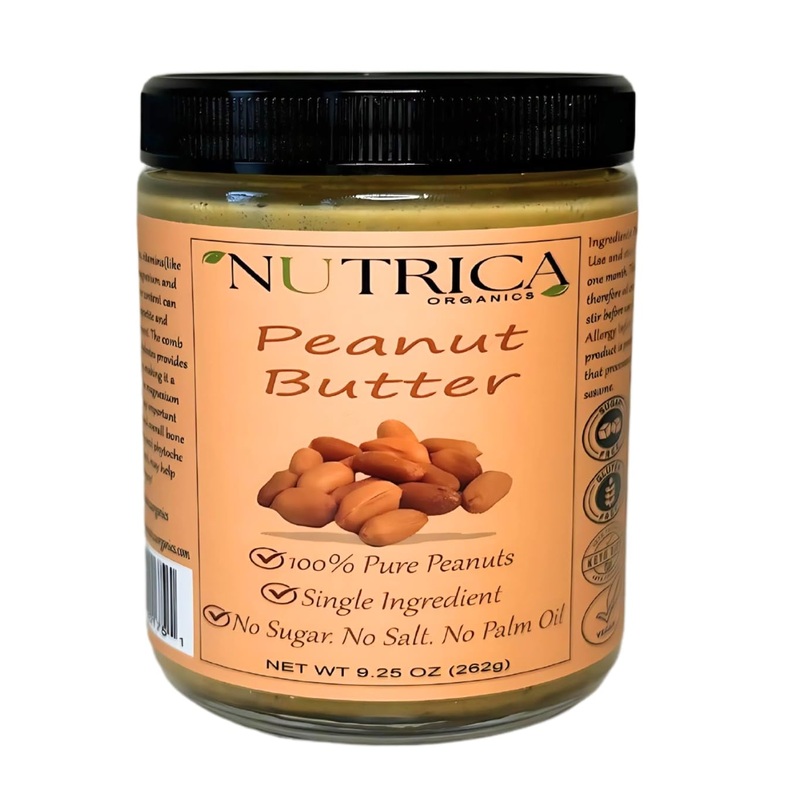 100% Pure Peanut Butter, Single Ingredient, No Salt, No Sugar, No Palm Oil, Glass Jar, Double Sealed, No Additives, Vegan, Plant