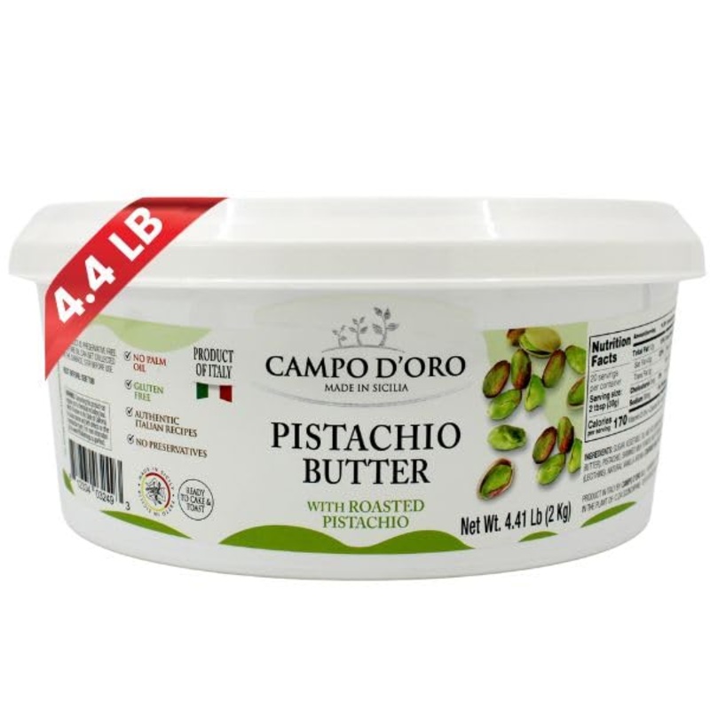 Campo D’Oro – Pistachio Butter Cream Bulk, 4.4 Lb (2 Kg), Rich & Nutty For Ice Cream, Dubai Pistachio Chocolate Bars, And More,
