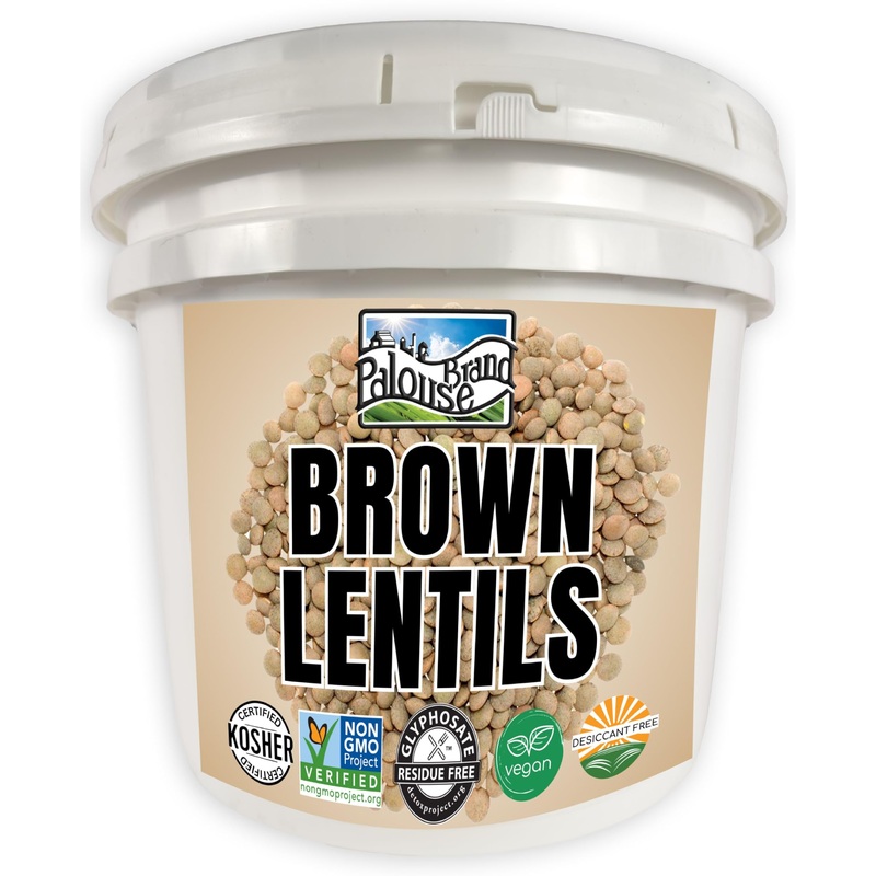 Certified Glyphosate Residue Free Brown Lentils | 25 Lbs | Food Storage Bucket | Non-Gmo | Grown On Our Family Farm | Bulk