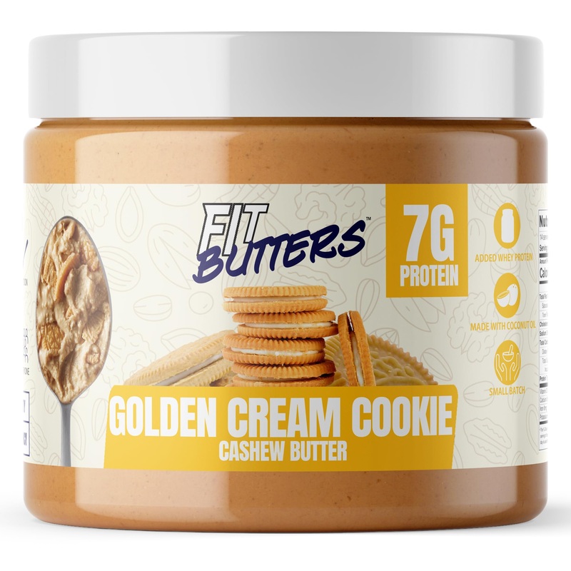Fit Butters Golden Cream Cookie Cashew Butter Spread, Added Protein And Coconut Oil, Low Carb, Low Sugar, Complete Protein Desse