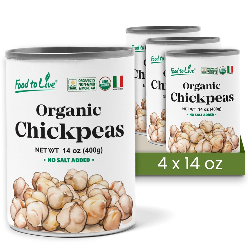 Food To Live Organic Canned Chickpeas, 14 Oz (Pack Of 4) – Unsalted Non-Gmo Garbanzo Beans. Vegan. Good Source Of Fiber And Prot