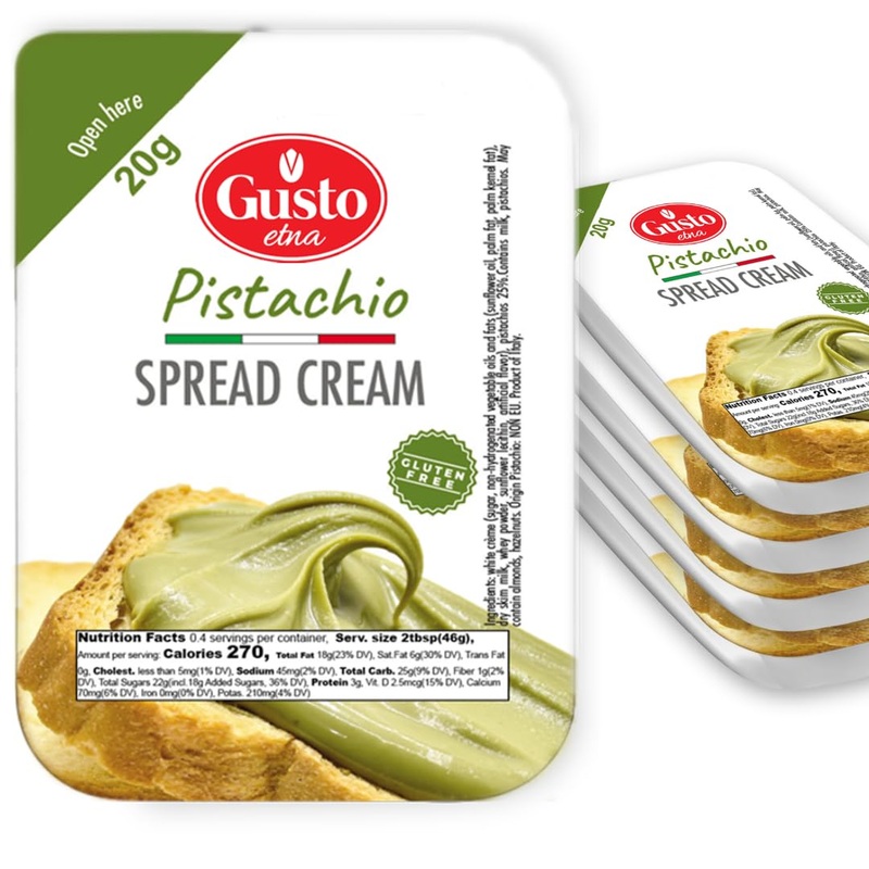 Pistachio Cream Cups, 4-Pack, Sweet Pistachio Spread, Gluten-Free, Convenient Mini Cups, Authentic Italian Product, 20 G Each