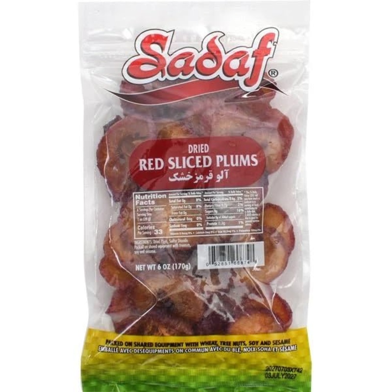 Sadaf Dried Red Sliced Plums – Dried Red Plums For Cooking, Baking, Or Snacking – Sweet & Tangy Snack – 6 Oz Resealable Bag