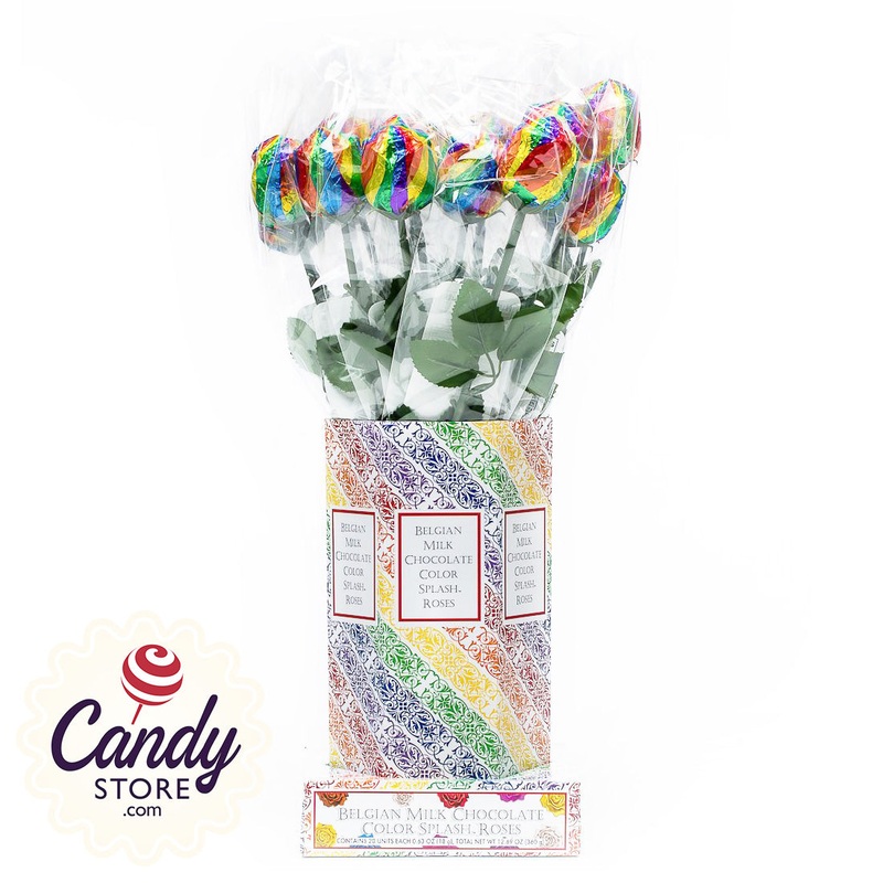 Rainbow Foil Milk Chocolate Roses – 20ct