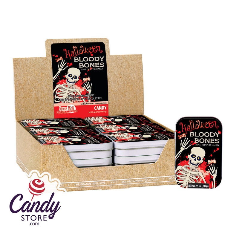 Halloween Bloody Bones Candy 2.5oz Tin – 18ct