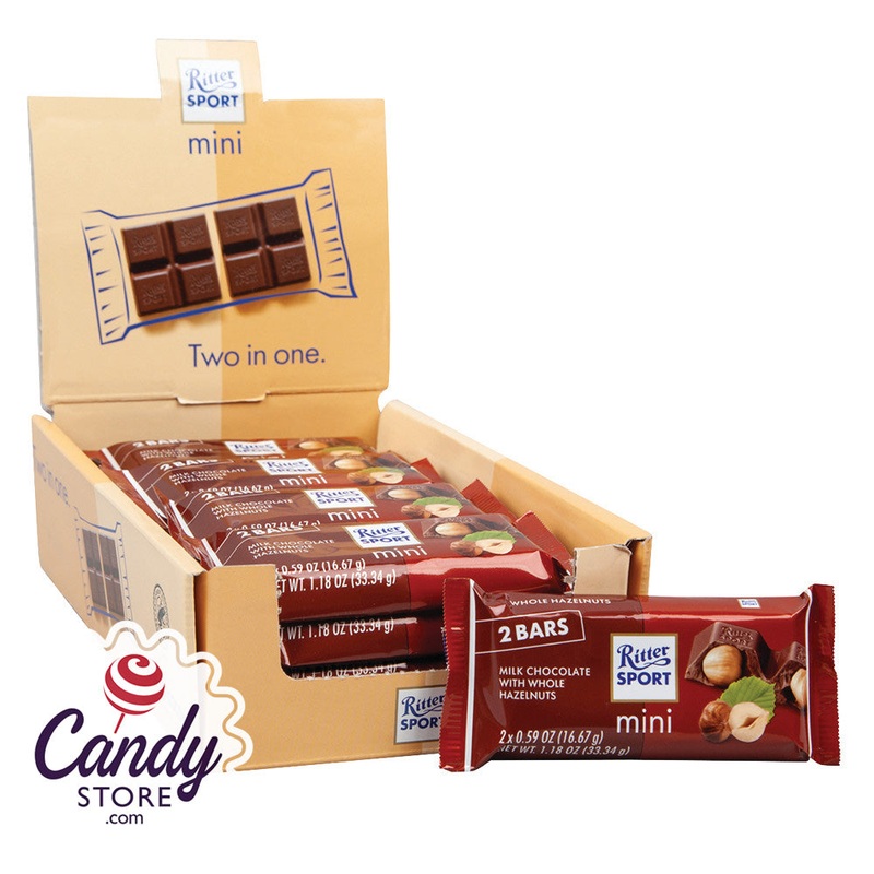 Mini Ritter Sport Milk Chocolate w Hazelnuts Bars 2-Packs – 16ct
