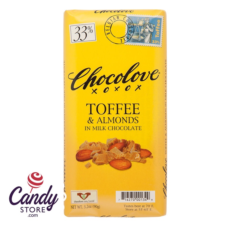 Chocolove Xoxo Toffee & Almond Milk Chocolate Bars – 12ct