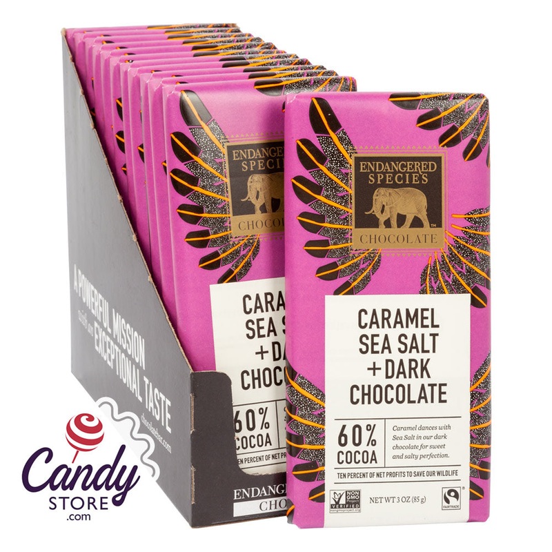 Endangered Species Dark Chocolate With Caramel And Sea Salt 3oz Bar – 12ct