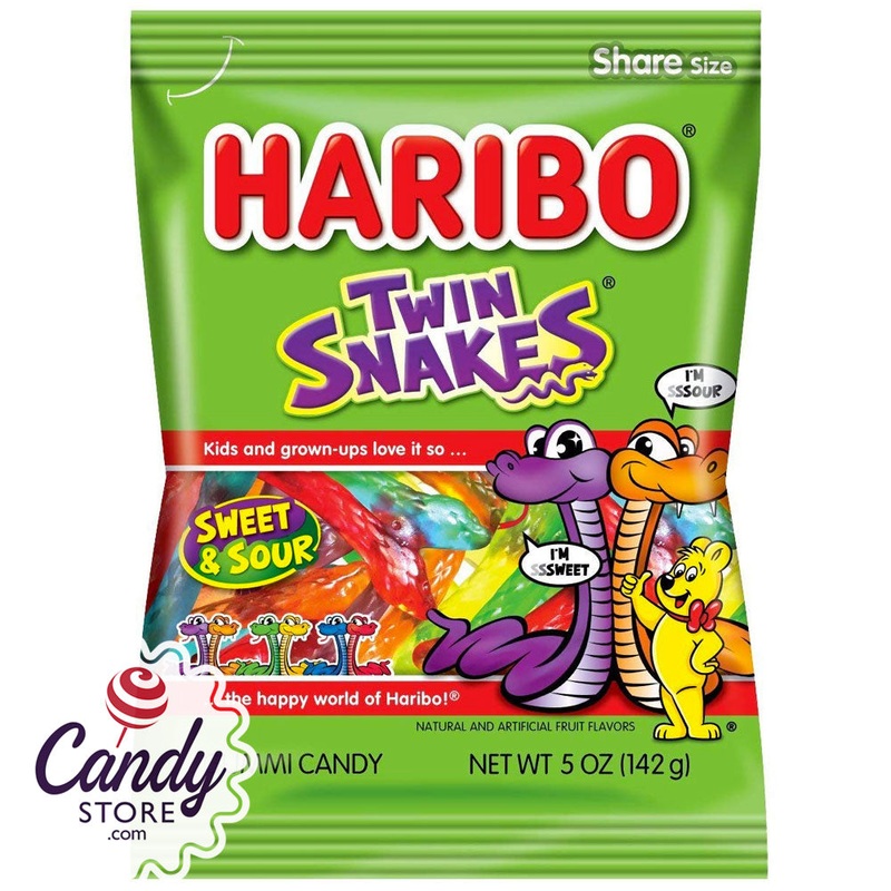 Haribo Twin Snakes Gummi Candy 5oz Bag – 12ct