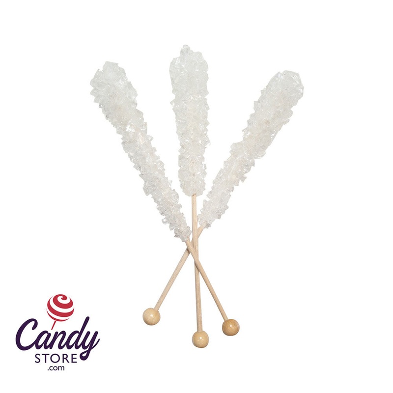 Unwrapped White Rock Candy 6 1/2 Inch Stick Dryden & Palmer – 120ct