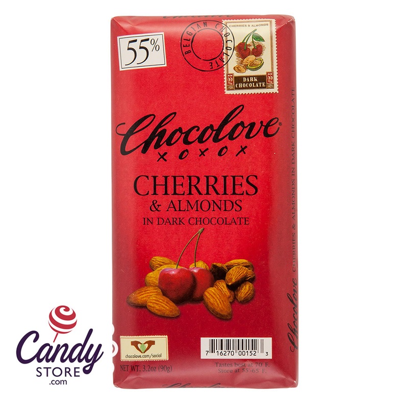 Chocolove Xoxo Cherry & Almond Dark Chocolate Bars – 12ct