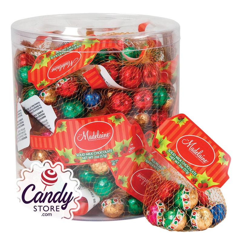 Madelaine Milk Chocolate Foiled Christmas Balls 2oz Mesh Bags – 72ct